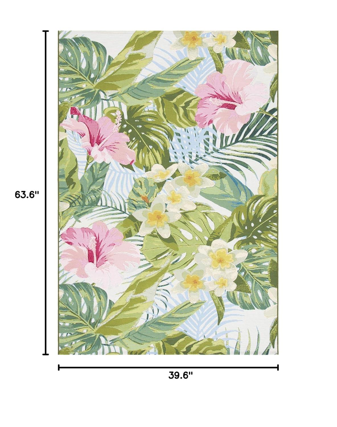 SAFAVIEH Barbados Floral Outdoor Area Rug, Green/Pink, 3'3" x 5'3"
