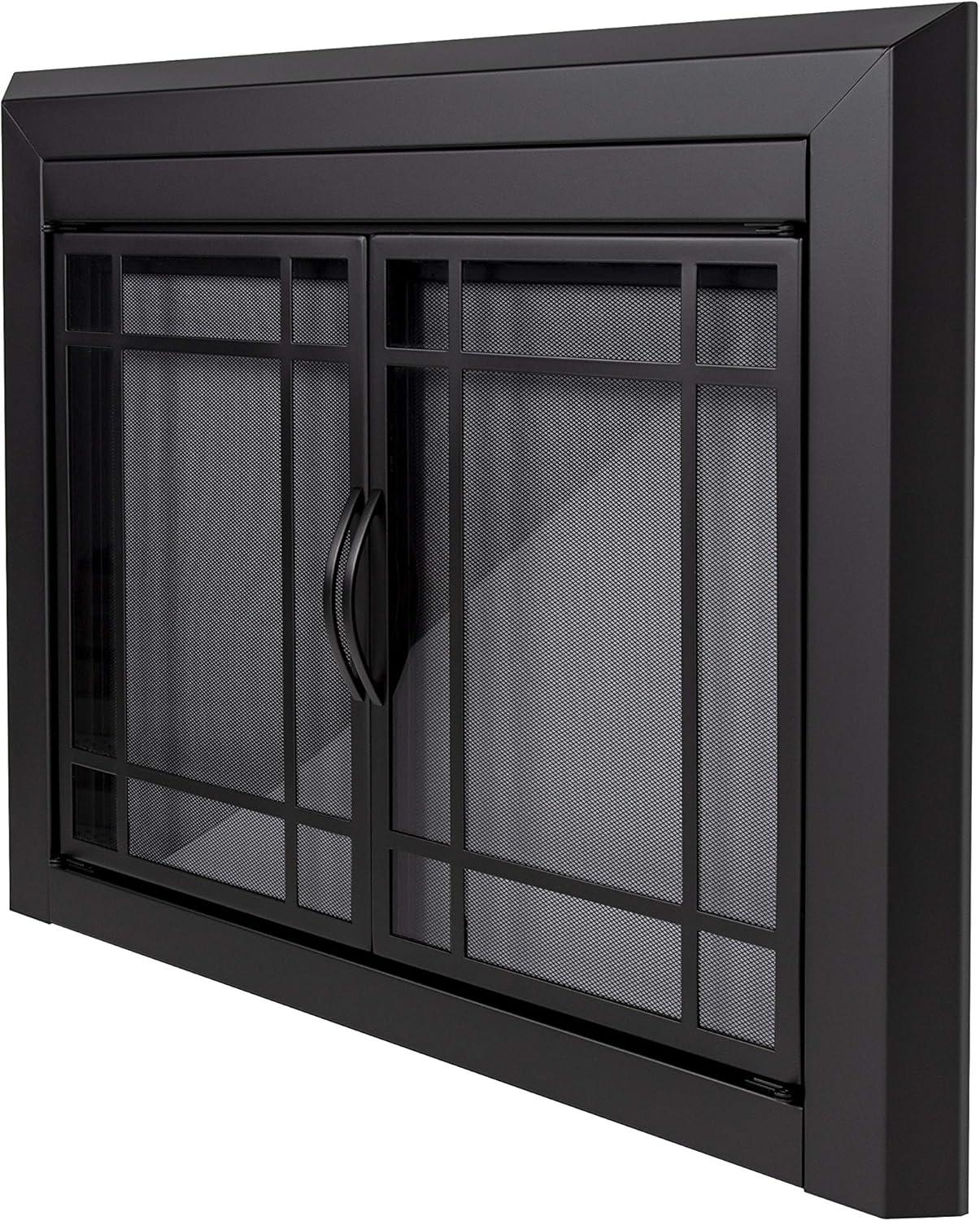 Pleasant Hearth Easton Black Fireplace Glass Firescreen Doors - Medium