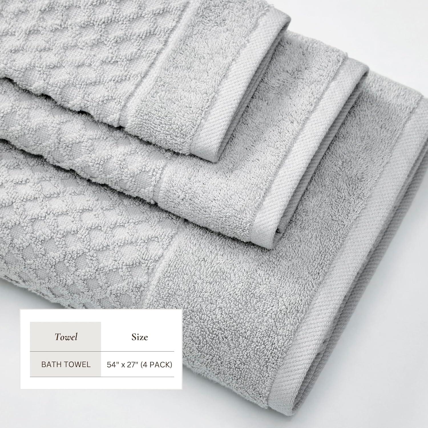 Cotton Quick-Dry Textured Towels - Great Bay Home (4 Pack Bath Towels, Light Grey)