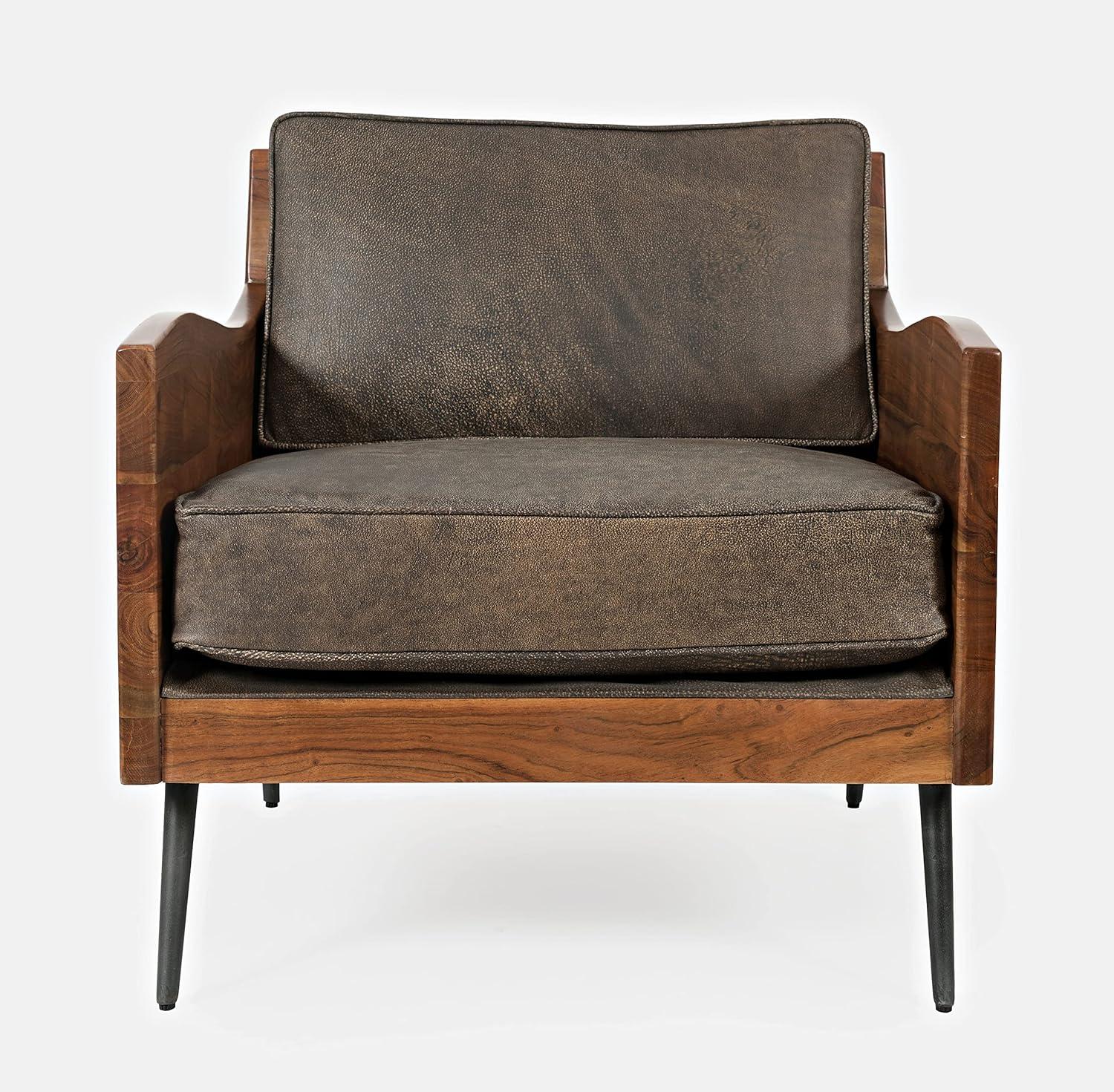 Bourbon Brown Genuine Leather & Acacia Wood Handcrafted Accent Chair