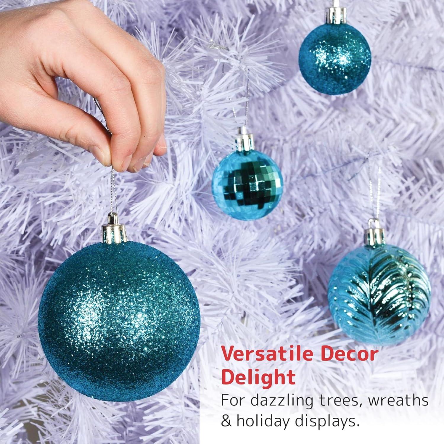 Prextex Blue Christmas Ball Ornaments for Christmas Decorations - 36 Pieces Xmas Tree Shatterproof Ornaments with Hanging Loop for Holiday and Party Decoration (Combo of 6 Styles in 3 Sizes)