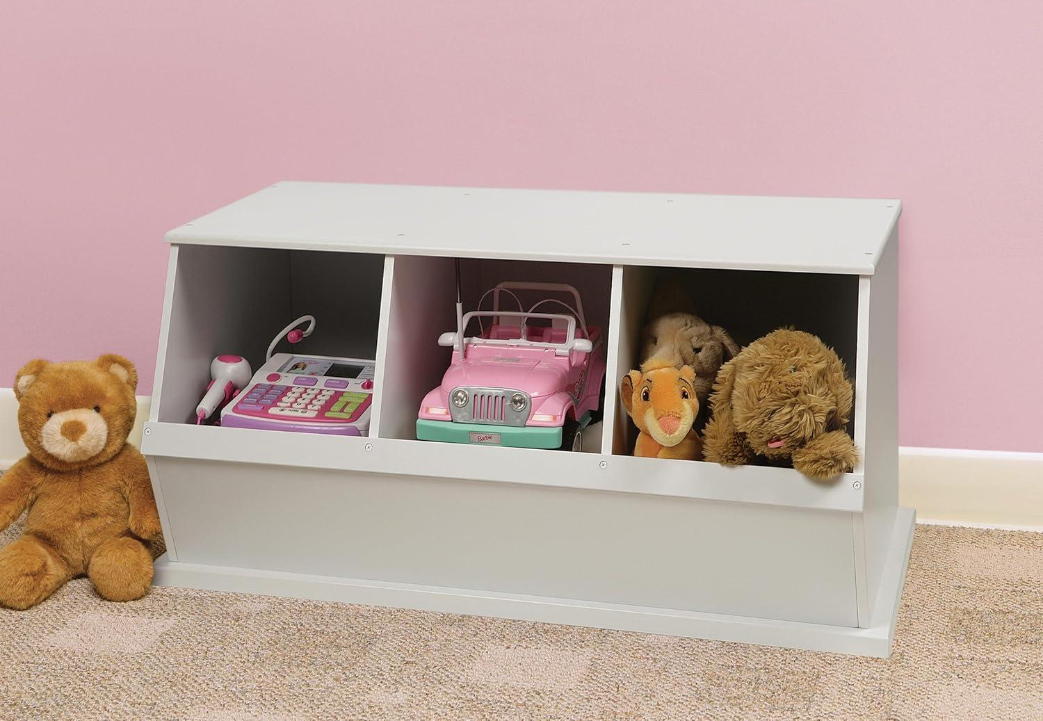 Three Bin Stackable Toy Storage Cubby Organizer - White