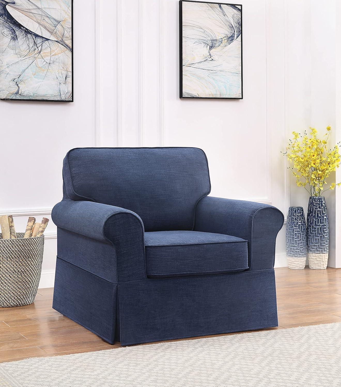 Navy Rubberwood Traditional Accent Chair