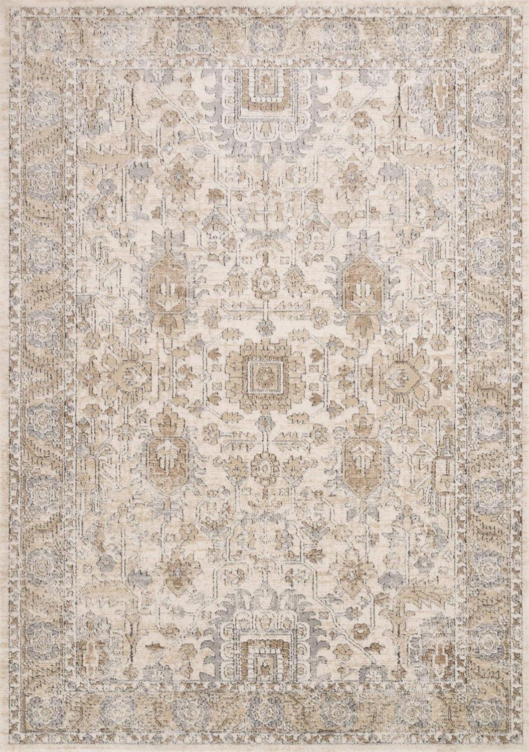 Ivory and Sand Rectangular Oriental Synthetic Area Rug