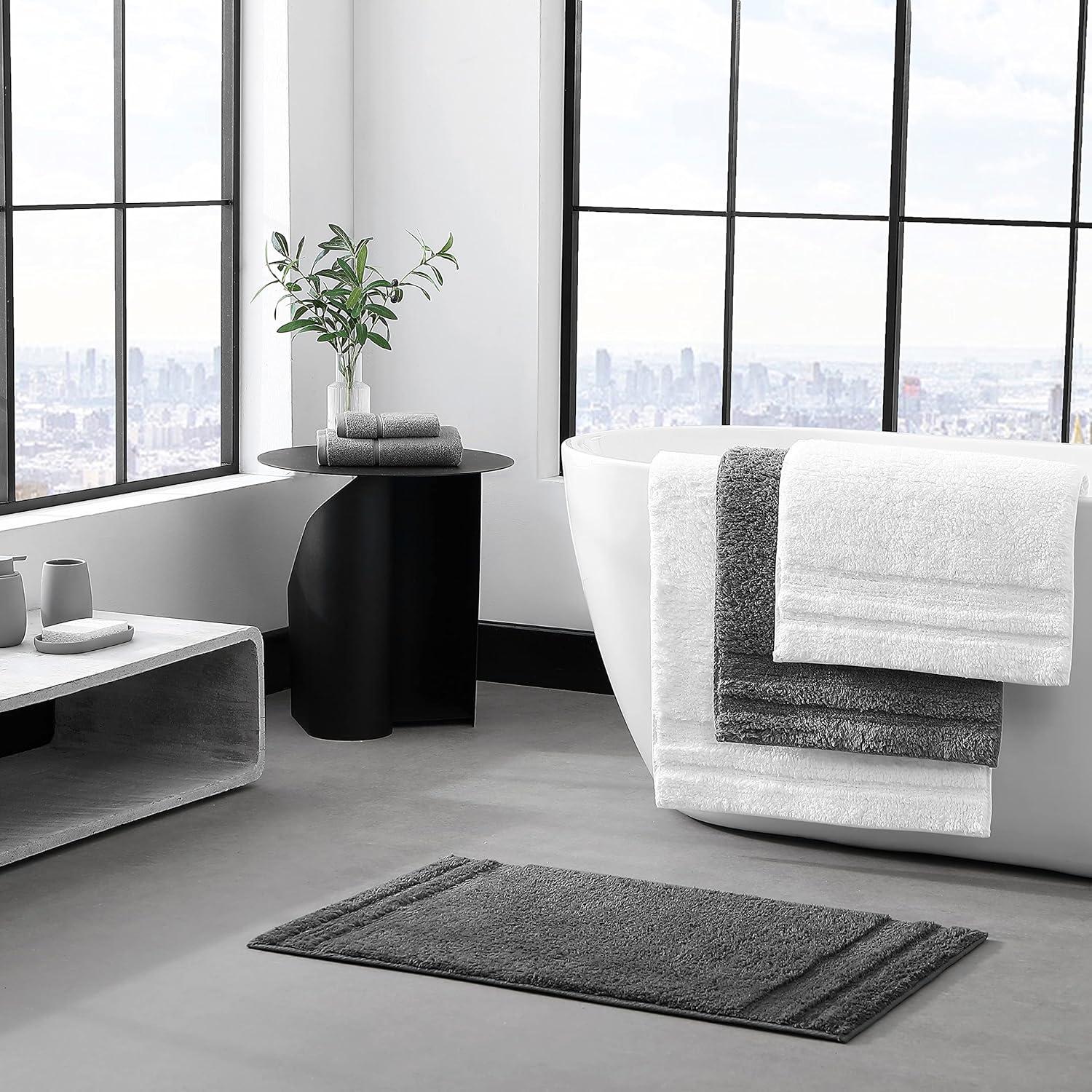 Vera Wang Eden Plush Pile Solid Reversible Cotton White 2 Piece Bath Rug Set