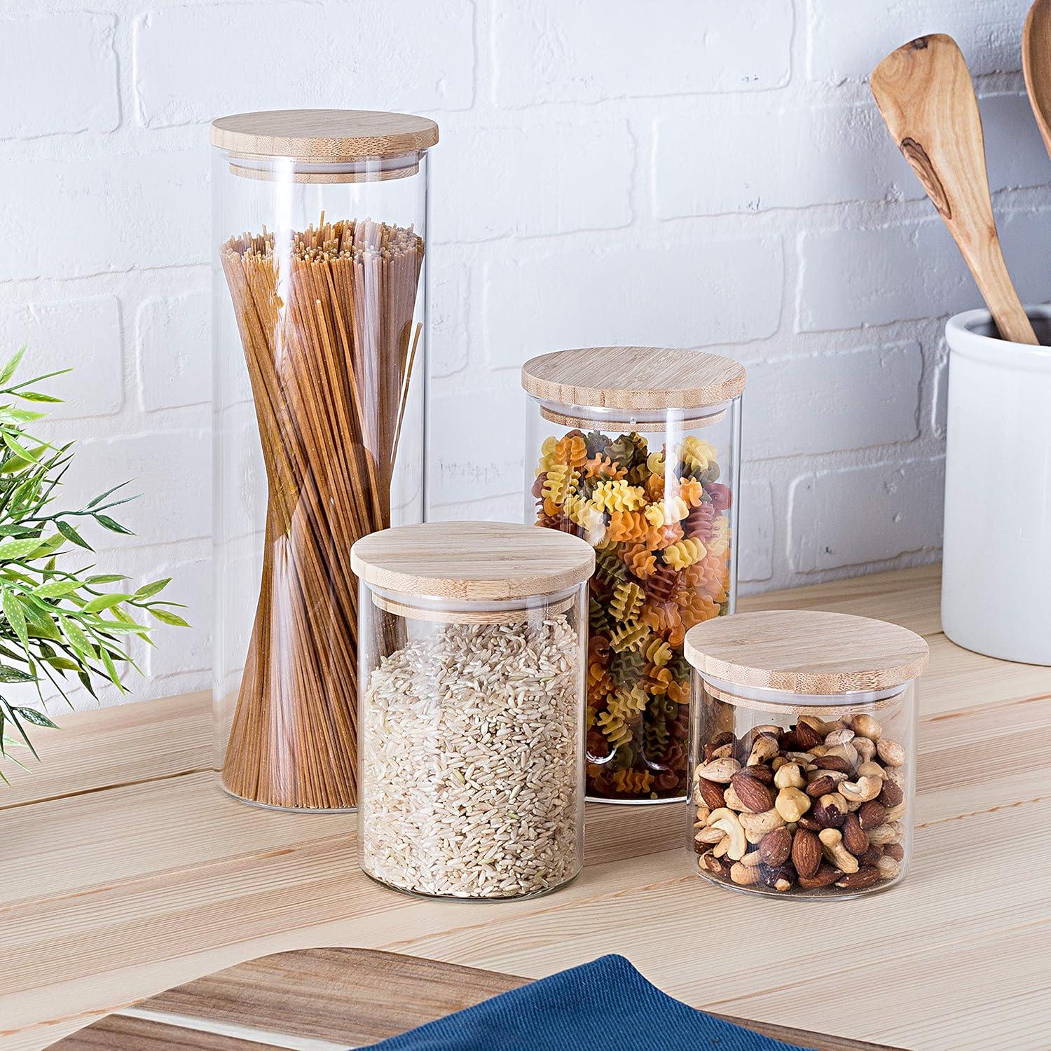 Eco-Friendly Glass Jar Set with Bamboo Lids, 4-Piece