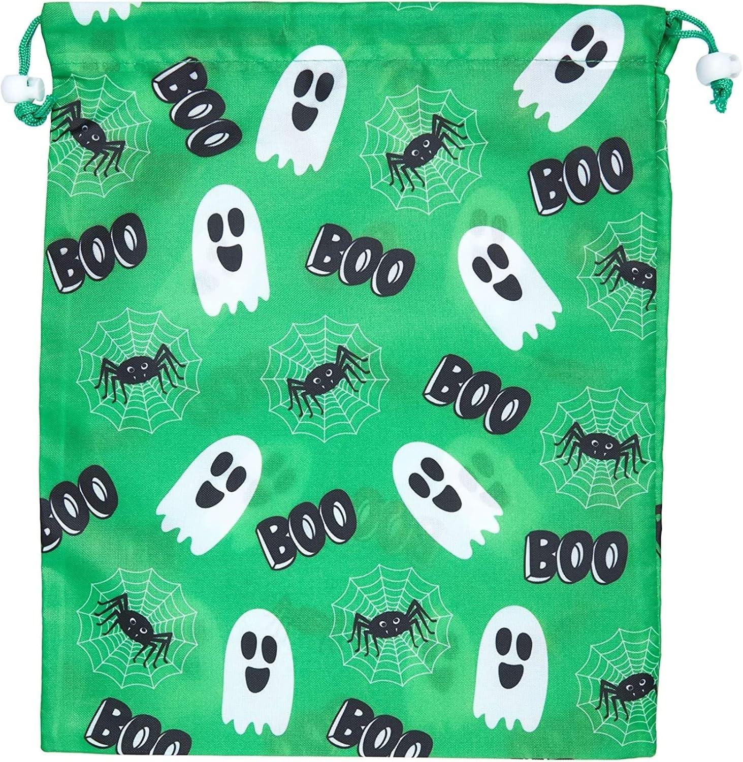 BLUE PANDA Halloween Fabric Drawstring Treat Bags - 12 Pack 10 x 12 in Reusable Polyester Favor Bags - Assorted Ghost, Pumpkin & Witch Designs for Parties & Trick-or-Treat