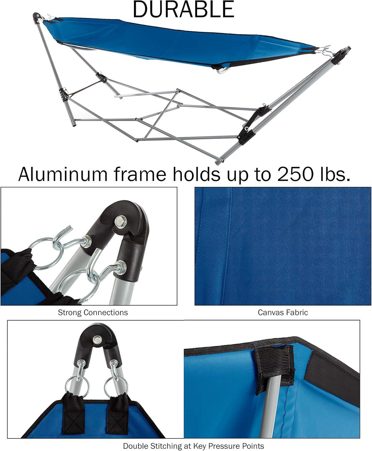 Lavish Home Foldable Portable Hammock with Stand for Outside Travel, Blue