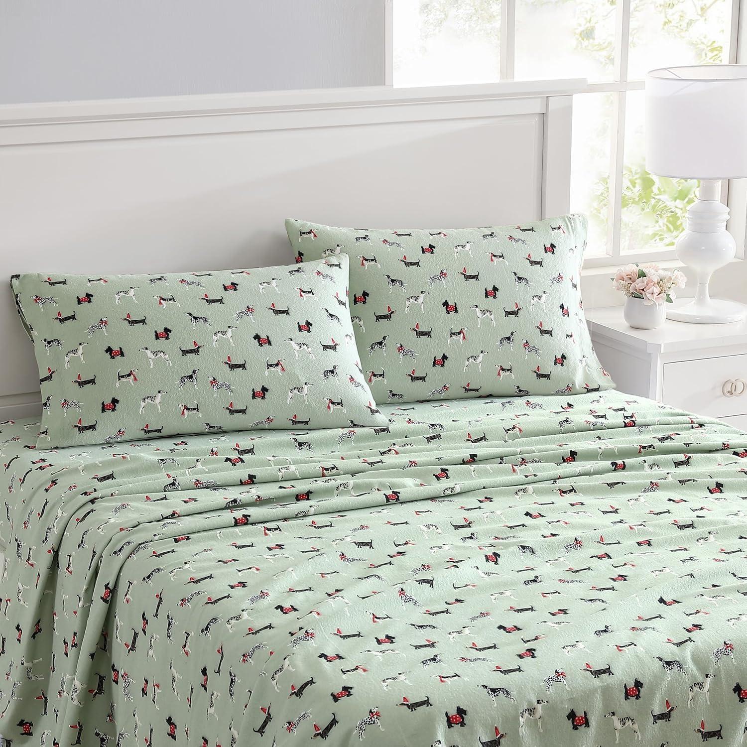 Laura Ashley Holiday Pups - Green Twin Sheet Set