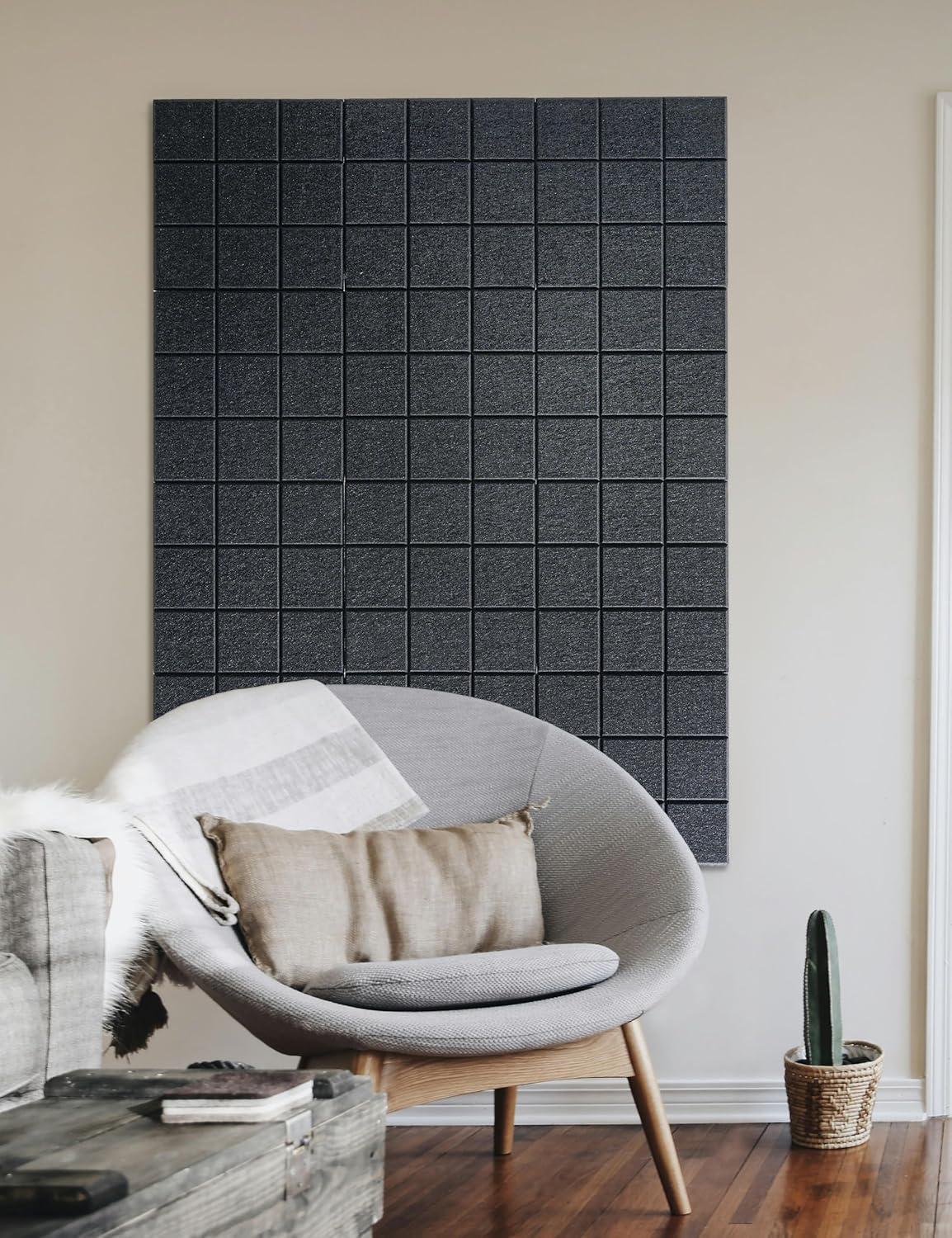 Large Cork Board Alternative 48" x 36", Black Bulletin Board, 12 Pack Felt Wall Tiles With 50 Pushpins, Pin Board Tack Board for Office (Dark Blue)