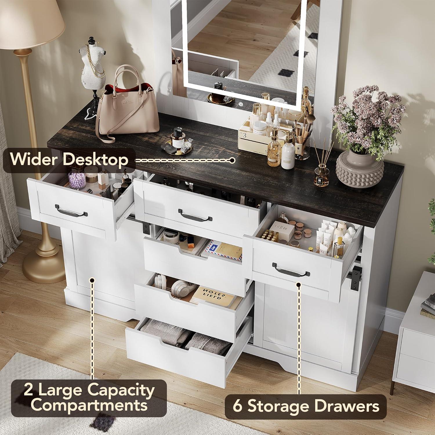 6 Drawers Dresser for Bedroom,Wood Dresser & Chest of Drawers with Sliding Barn Doors,Farmhouse Buffet Cabinet&TV Stand for Bedroom, Living Room,Kitchen