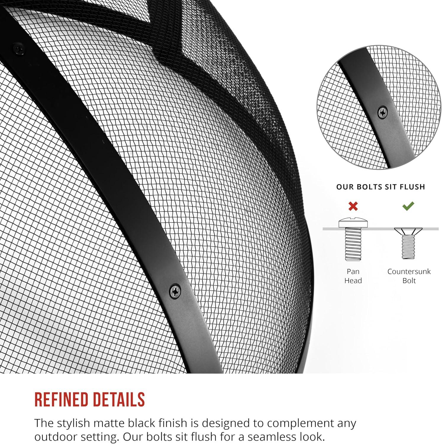 SUNCREAT Heavy-Duty Fire Pit Screen, Steel Mesh Round Spark Screen with Handle, 36 inch