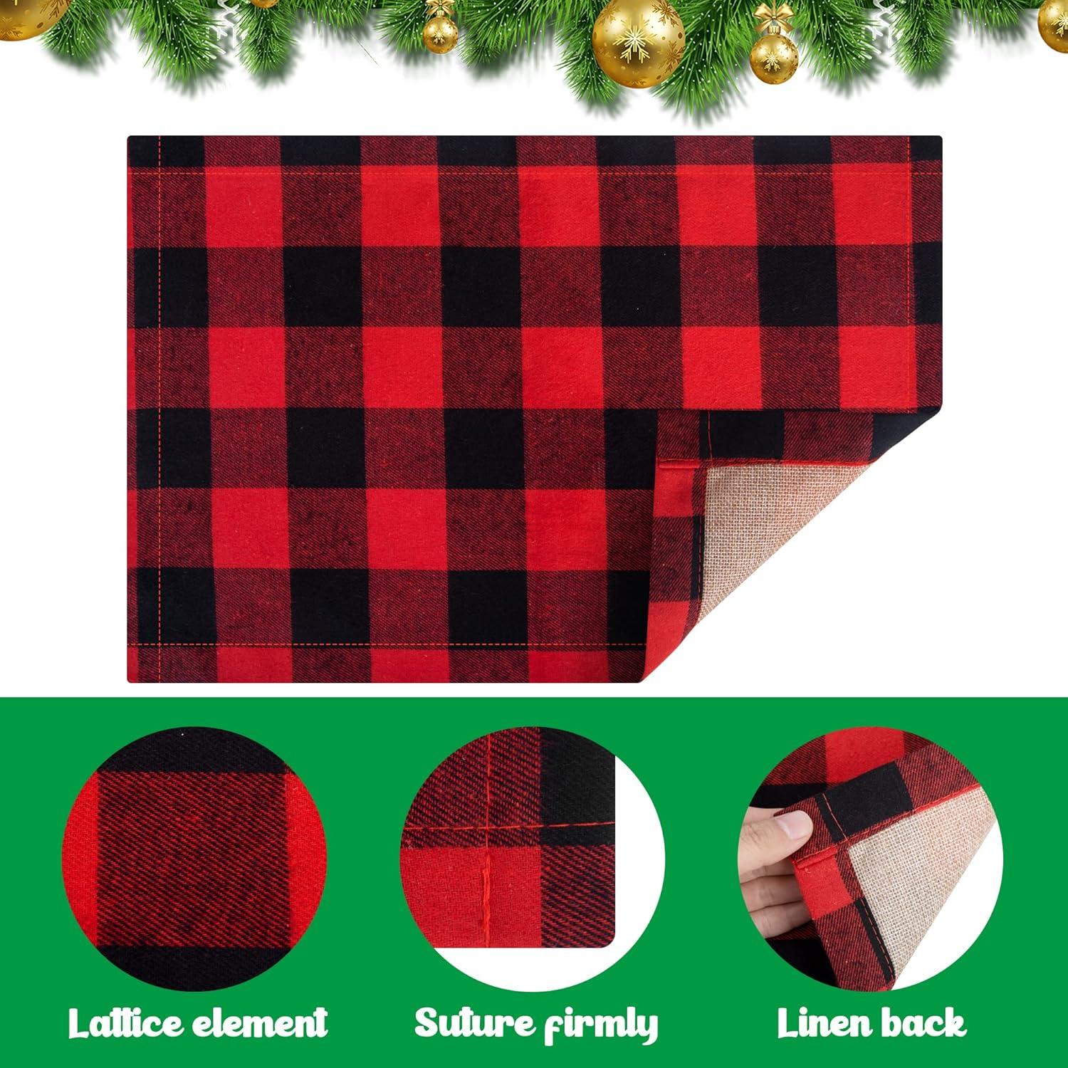 Creowell  Christmas Buffalo Plaid Placemats Set of 4, Reversible Red and Black Buffalo Check Place Mats Christmas Dining Table Decorations 18x12in