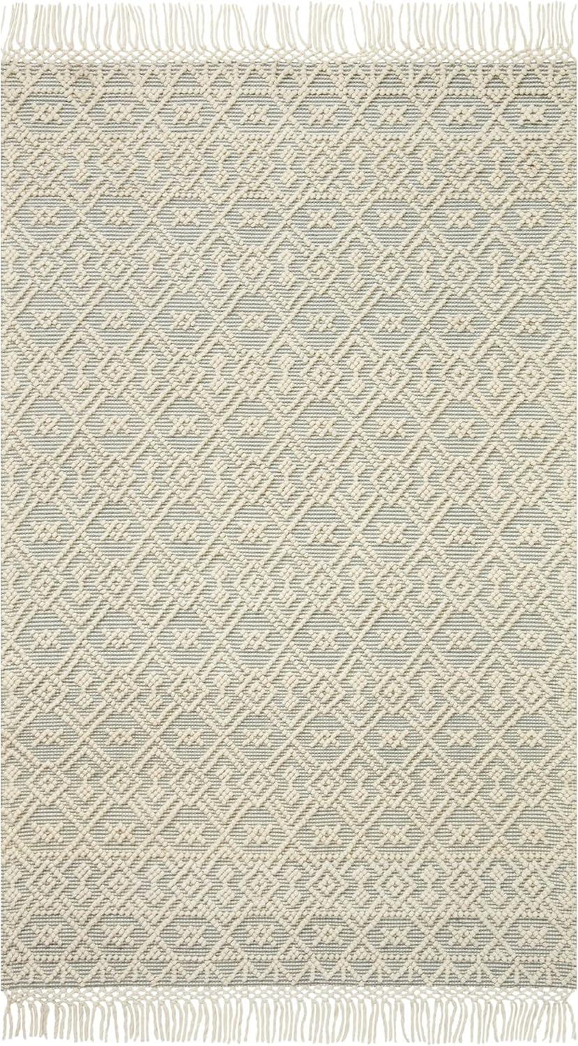 Ivory and Blue Geometric Wool Blend Area Rug 2'-3" x 3'-9"