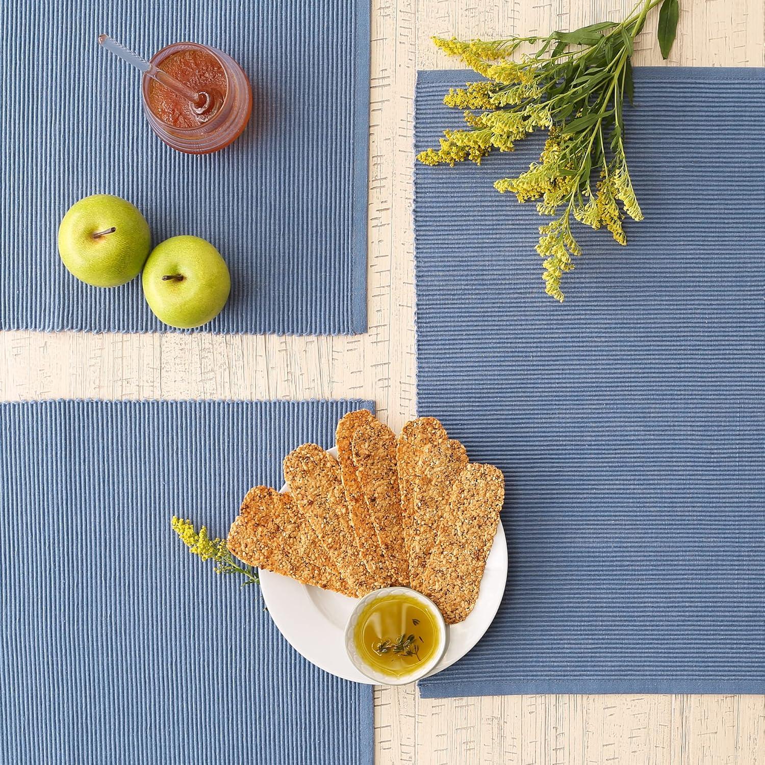 Stonewash Blue Rectangular Cotton Placemat Set 13x19" 6 Piece