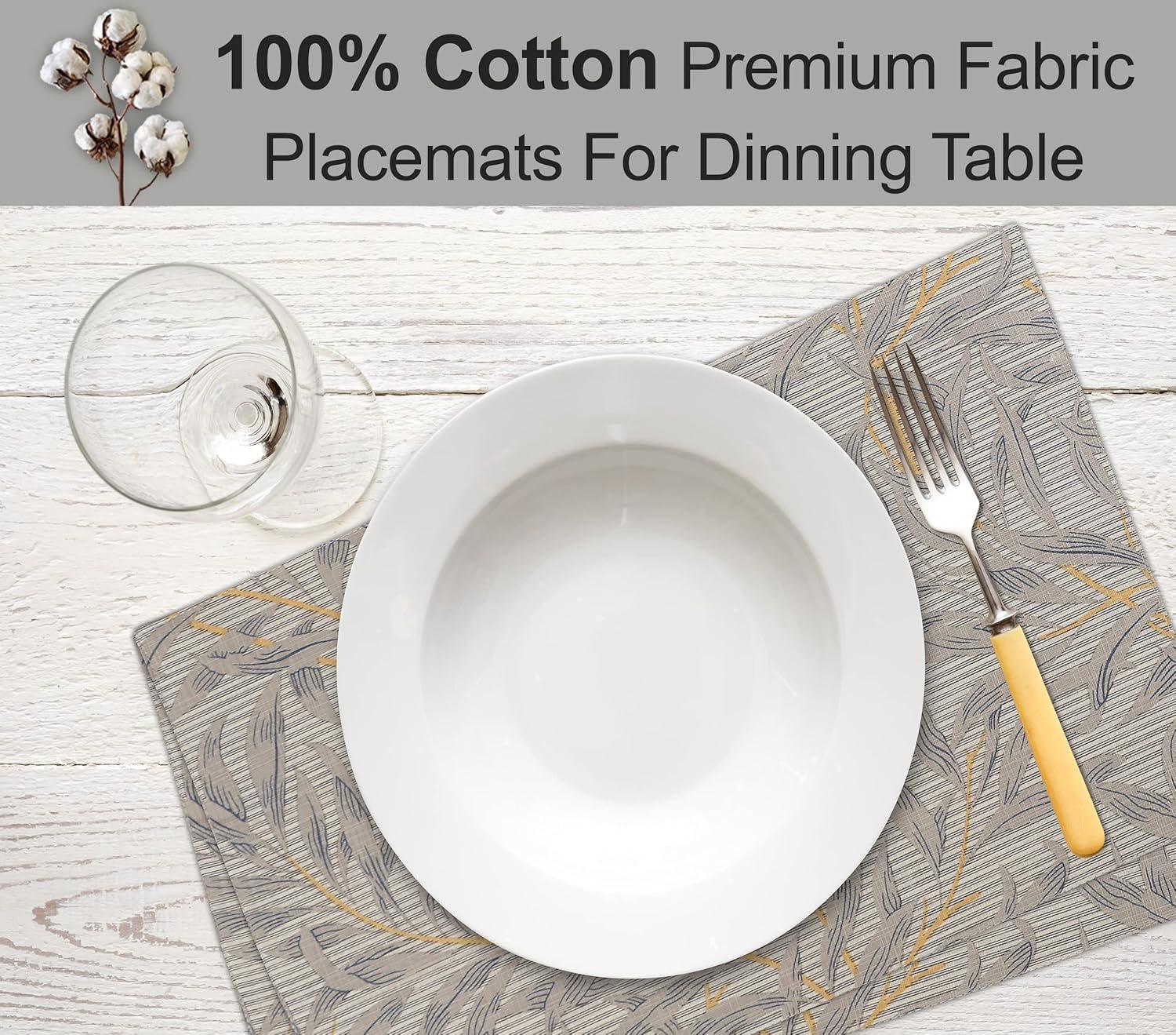 Ruvanti Placemats 100% Cotton 13x19 inch, Dining Table Placemats Set of 6, Modern Place Mats for Dining Table Décor, Kitchen & Table Linens, Coffee Mat for Christmas Dinners – Leafy