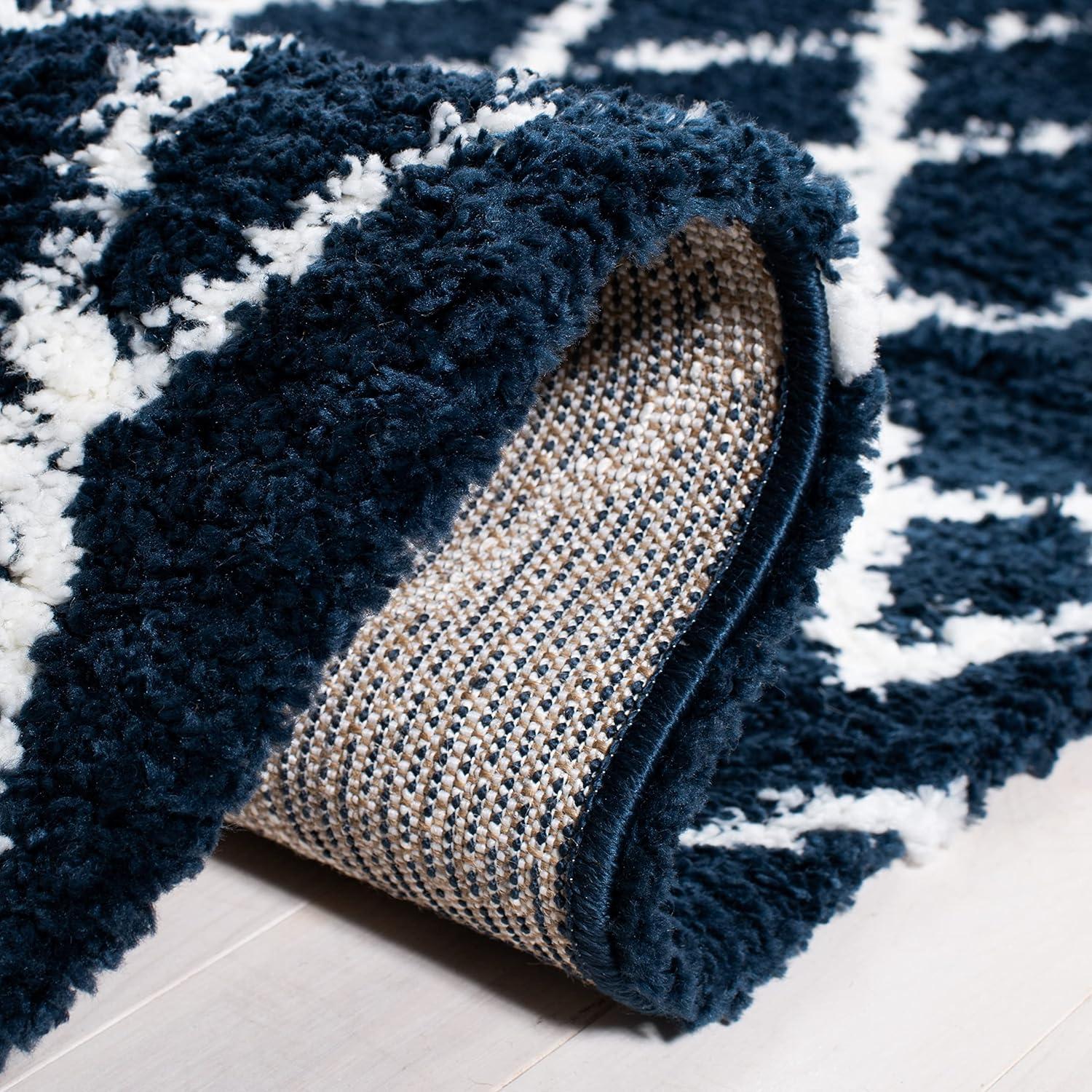 Berber Shag BER165 Power Loomed Indoor Area Rug - Navy/Ivory - 8'x10' - Safavieh