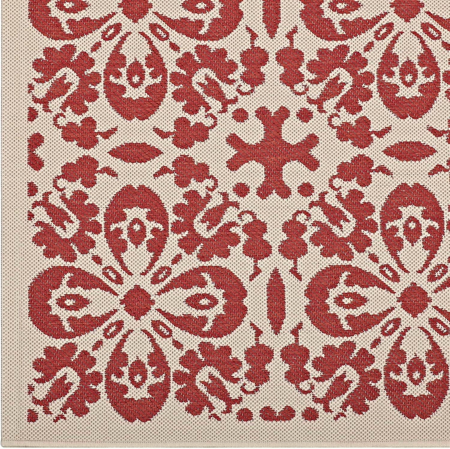 Modway Ariana 47x71" Vintage Floral Trellis Polypropylene Area Rug in Red/Beige