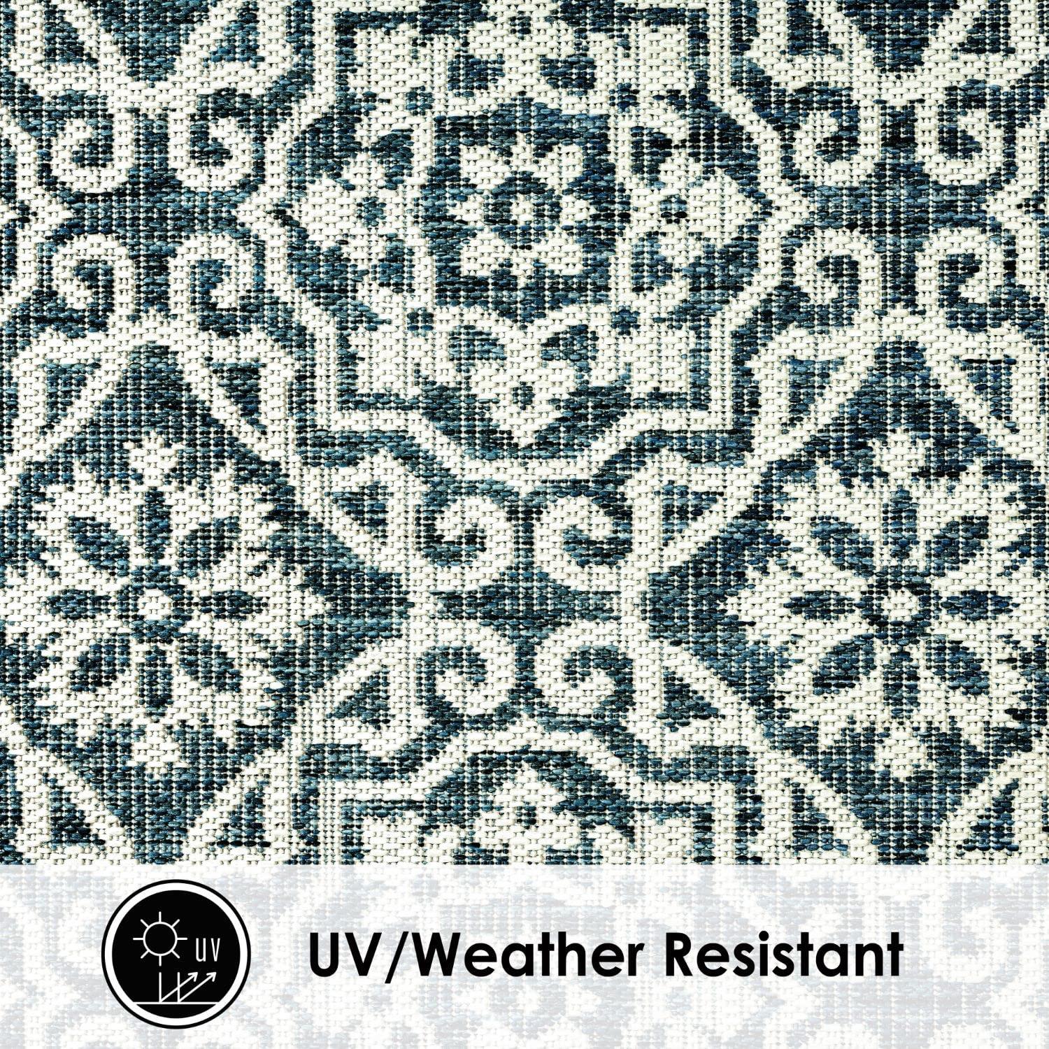 NICOLE MILLER NEW YORK Patio Country Danica Geometric Indoor/Outdoor Area Rug, Blue/White