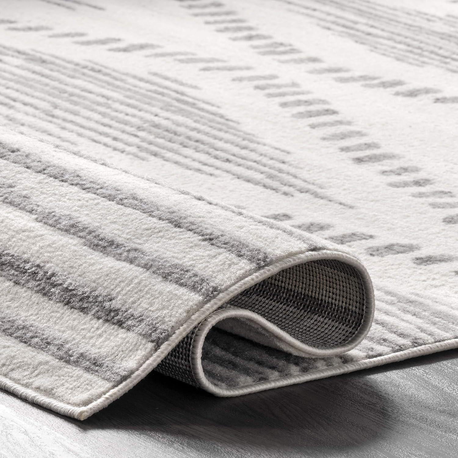 6'7"x9' Briggs Contemporary Striped Area Rug Light Gray - nuLOOM: Geometric Pattern, Low Pile, Indoor Use