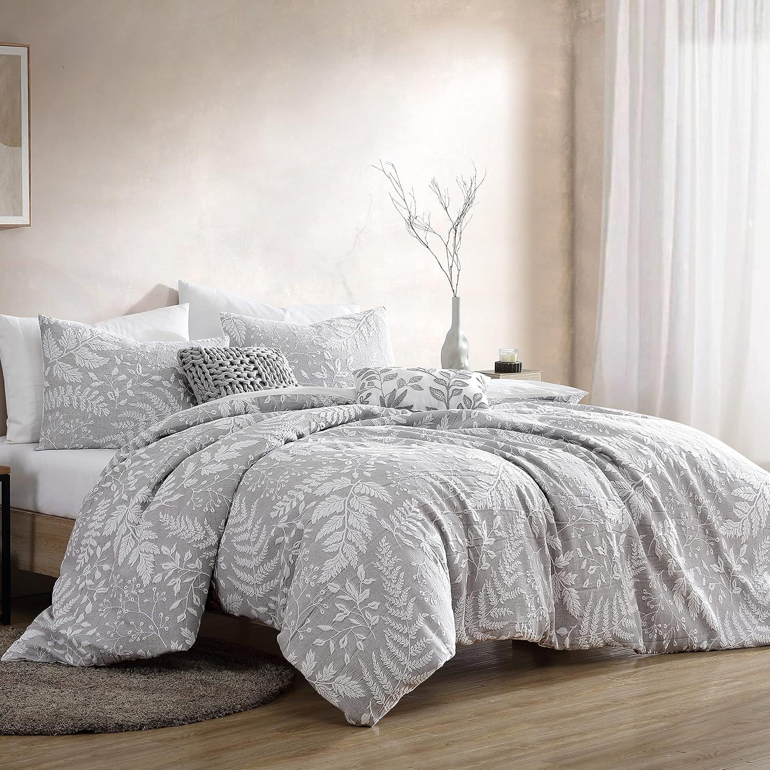 Riverbrook Home 6pc Queen Inverness Comforter Bedding Set Gray: Matelasse Design, Botanical Pattern, Includes Decorative Pillows