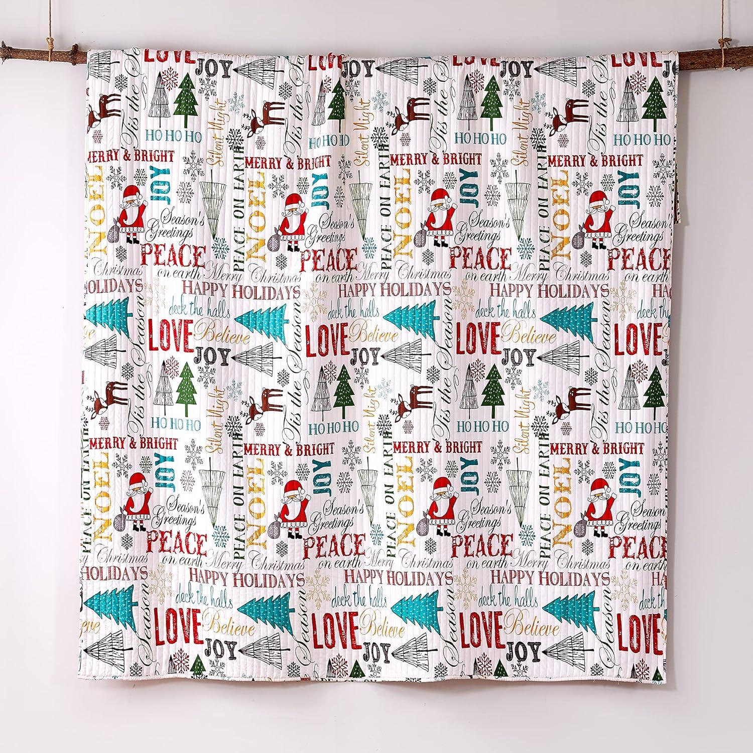 Santa Claus Lane Holiday Quilt Set - One King Quilt and Two King Pillow Shams White - Levtex Home