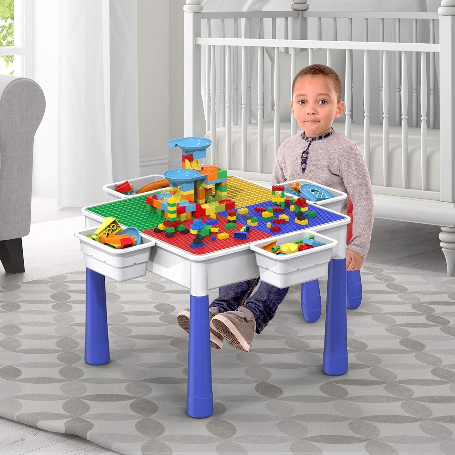 PICASSO-TILES Bricks Building Blocks with Marble Run 581PCS, Activity Table and Chair for Kids, Construction STEM Educational Toy