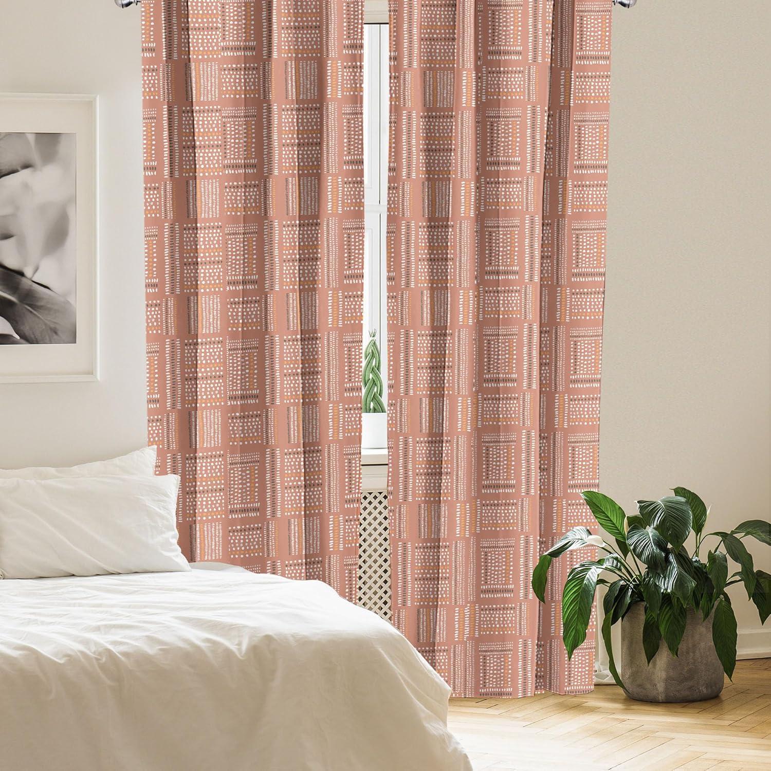 Terracotta and White Tribal Pattern Rod Pocket Curtains, 28" x 84"