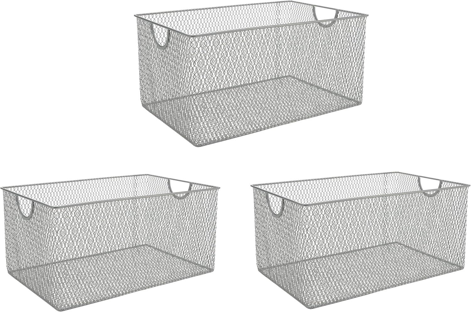 YBM Home Wire Mesh Storage Basket Organizer with Handles 12 x 7.8 x 5.8 - 6 Pack, Silver