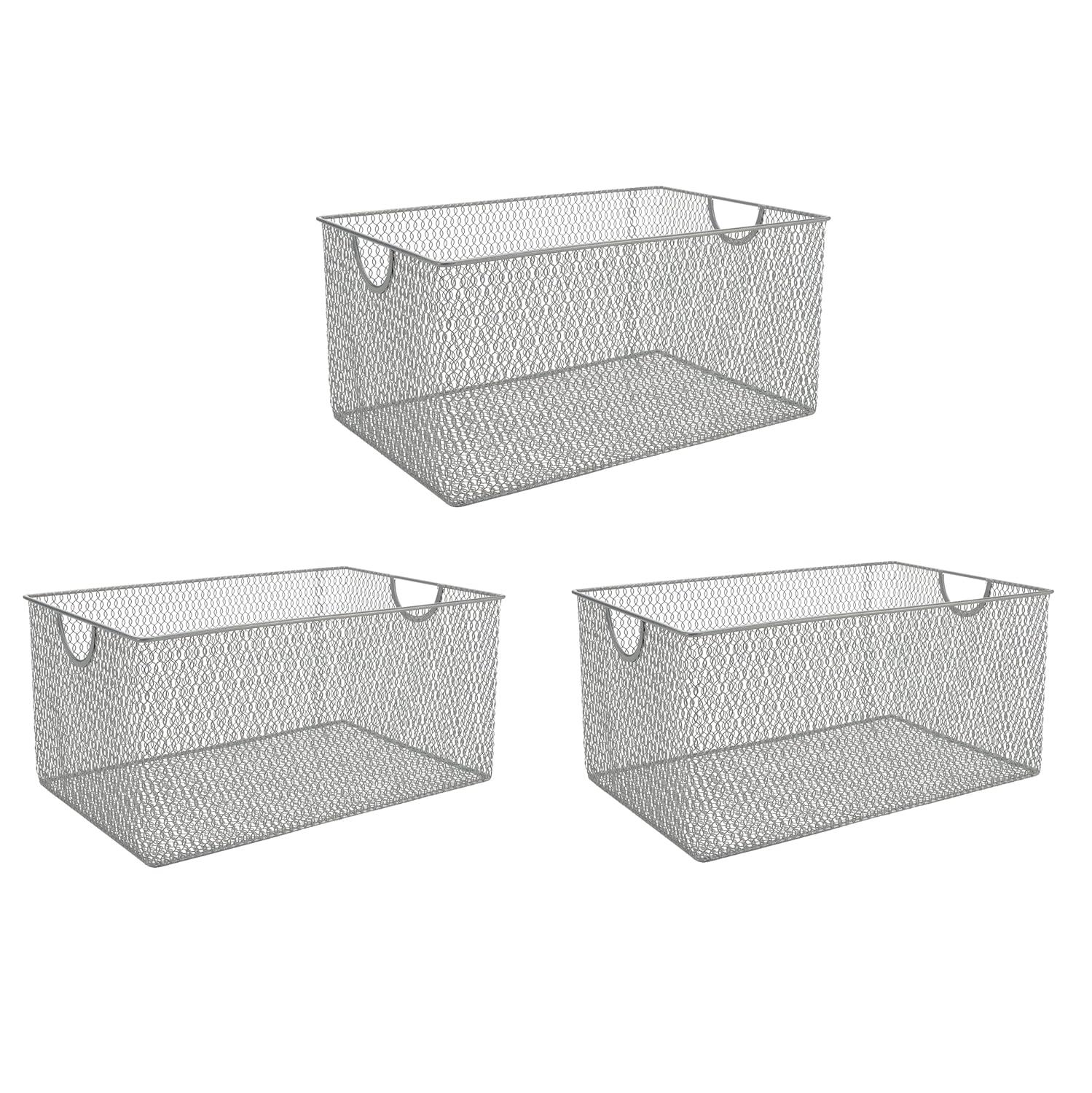 YBM Home Wire Mesh Storage Basket Organizer with Handles 12 x 7.8 x 5.8 - 6 Pack, Silver