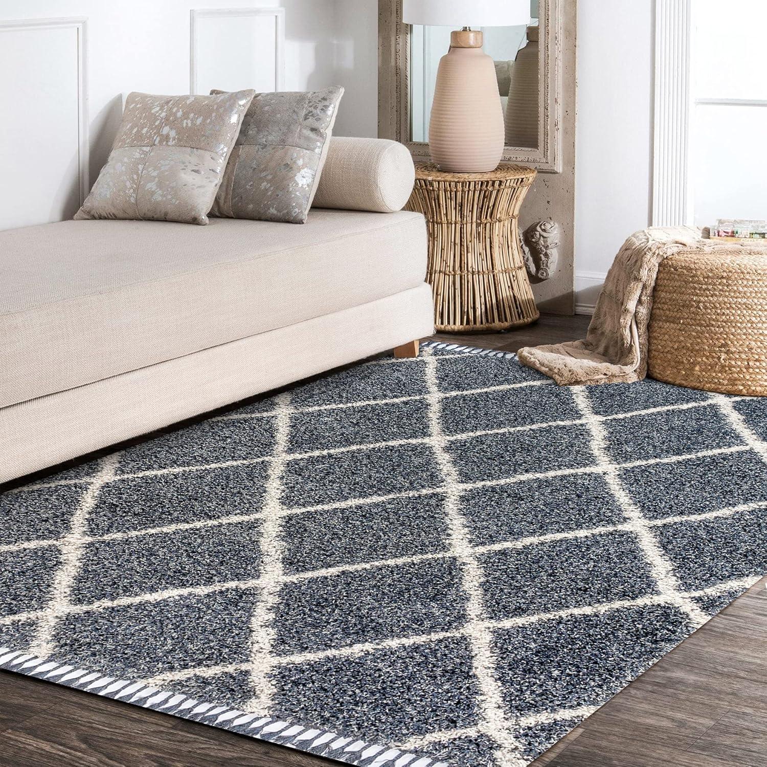 Mercer Shag Plush Tassel Moroccan Geometric Trellis Area Rug - JONATHAN Y