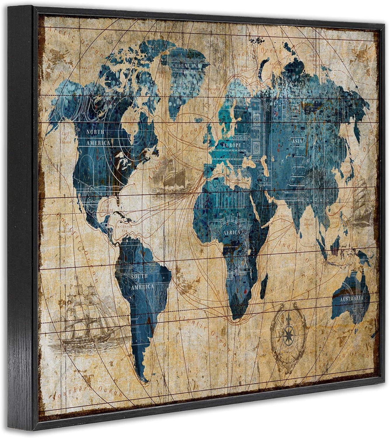 Stupell Industries Vintage Abstract World Map Design Framed Giclee Texturized Art by Art Licensing Studio