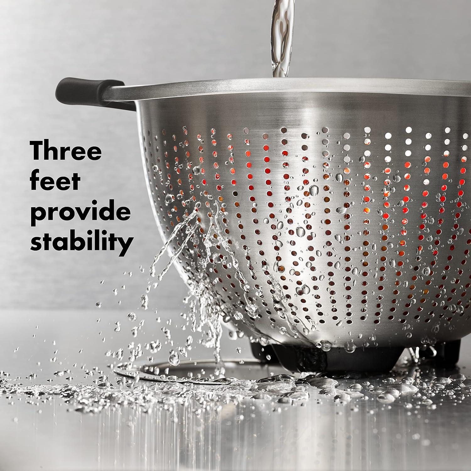 OXO 3Qt Stainless Steel Colander: Dishwasher-Safe Pasta Strainer, Light Silver, 9.6" Width, 3Qt Capacity