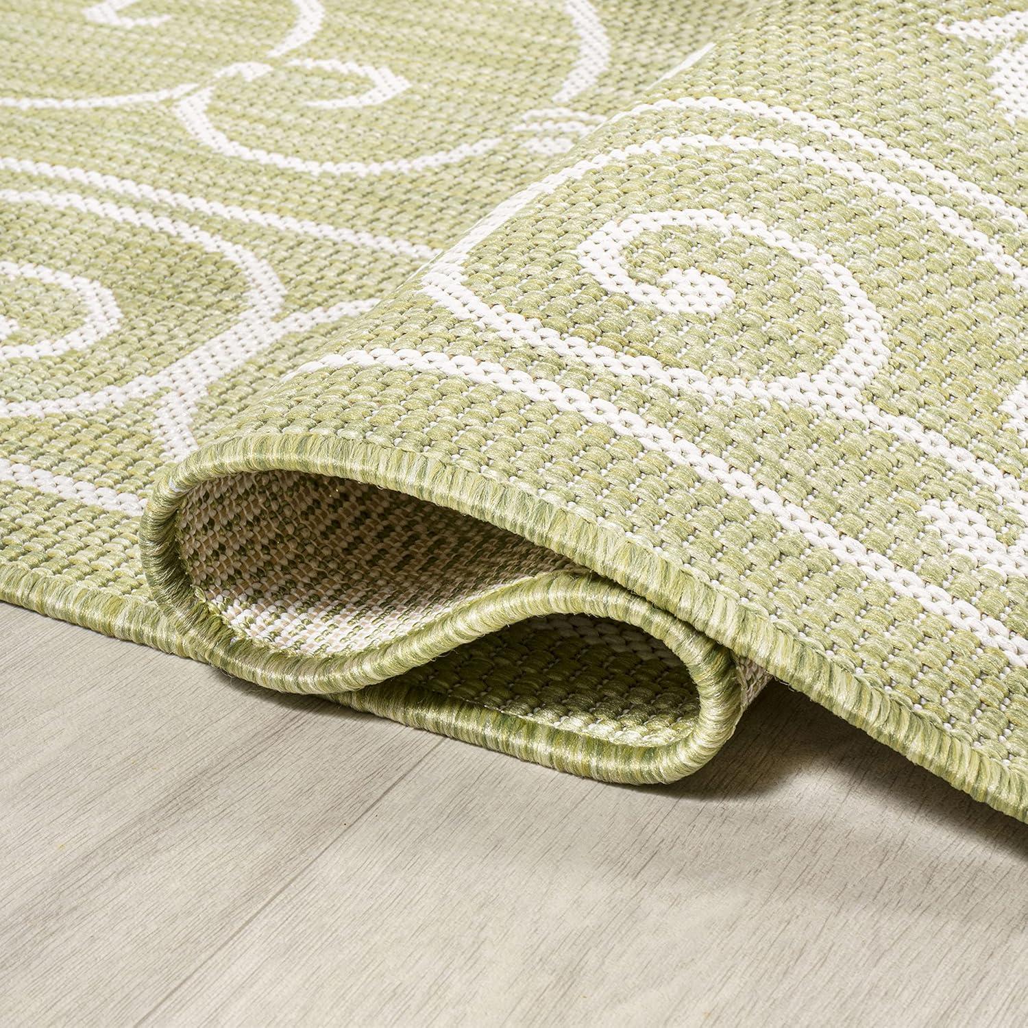 2' x 8' Charleston Vintage Filigree Textured Weave Indoor/Outdoor Runner Rug, Green/Cream - JONATHAN Y