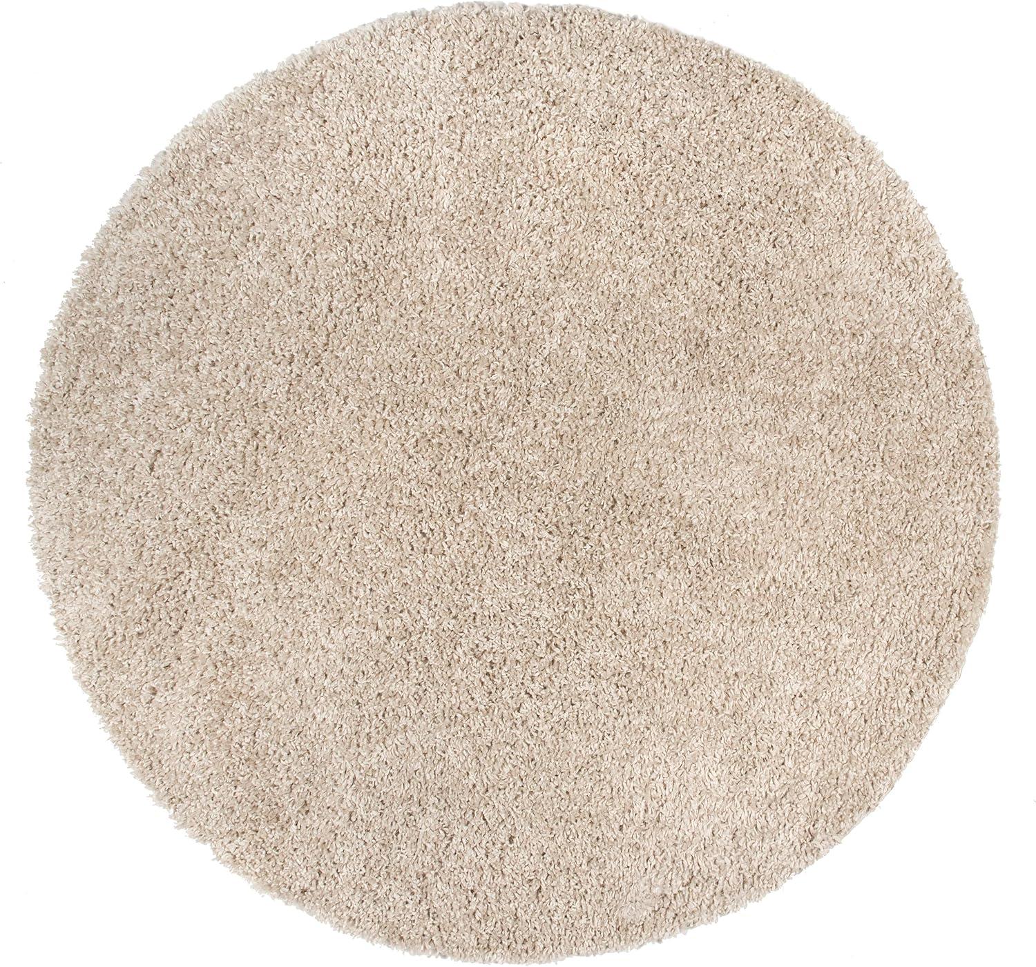 Plush Belleza Beige Round Shag Rug - 6' Synthetic Easy-Care