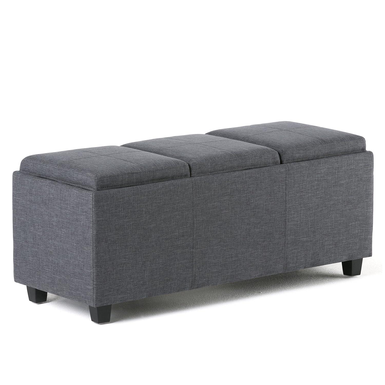 CAVINAS Linen Storage Ottoman Bench,Upholstered Ottoman with 3 Flip Over Serving Trays for Living Room,Bedroom,Slate Grey