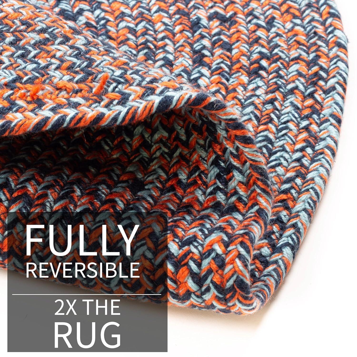 Super Area Rugs Farmhouse Braided Rug Navy, Light Blue, Red 2' x 3' 2' x 3' Navy