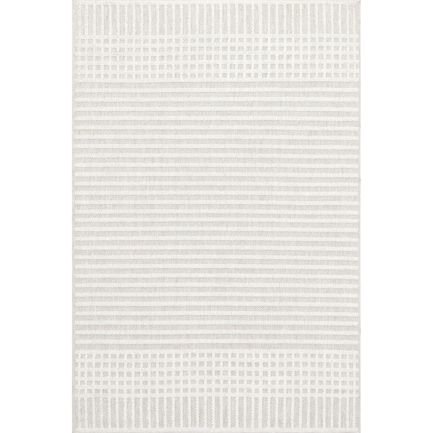 Nuloom Yulia Geometric Bands Pet Friendly Machine Washable Area Rug, 4' x 6', Light Grey