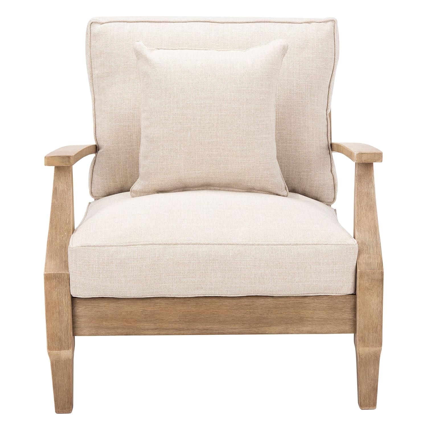 Ssafavieh Martinique Coastal Eucalyptus Wood Solid Print Armchair, Natural / Beige