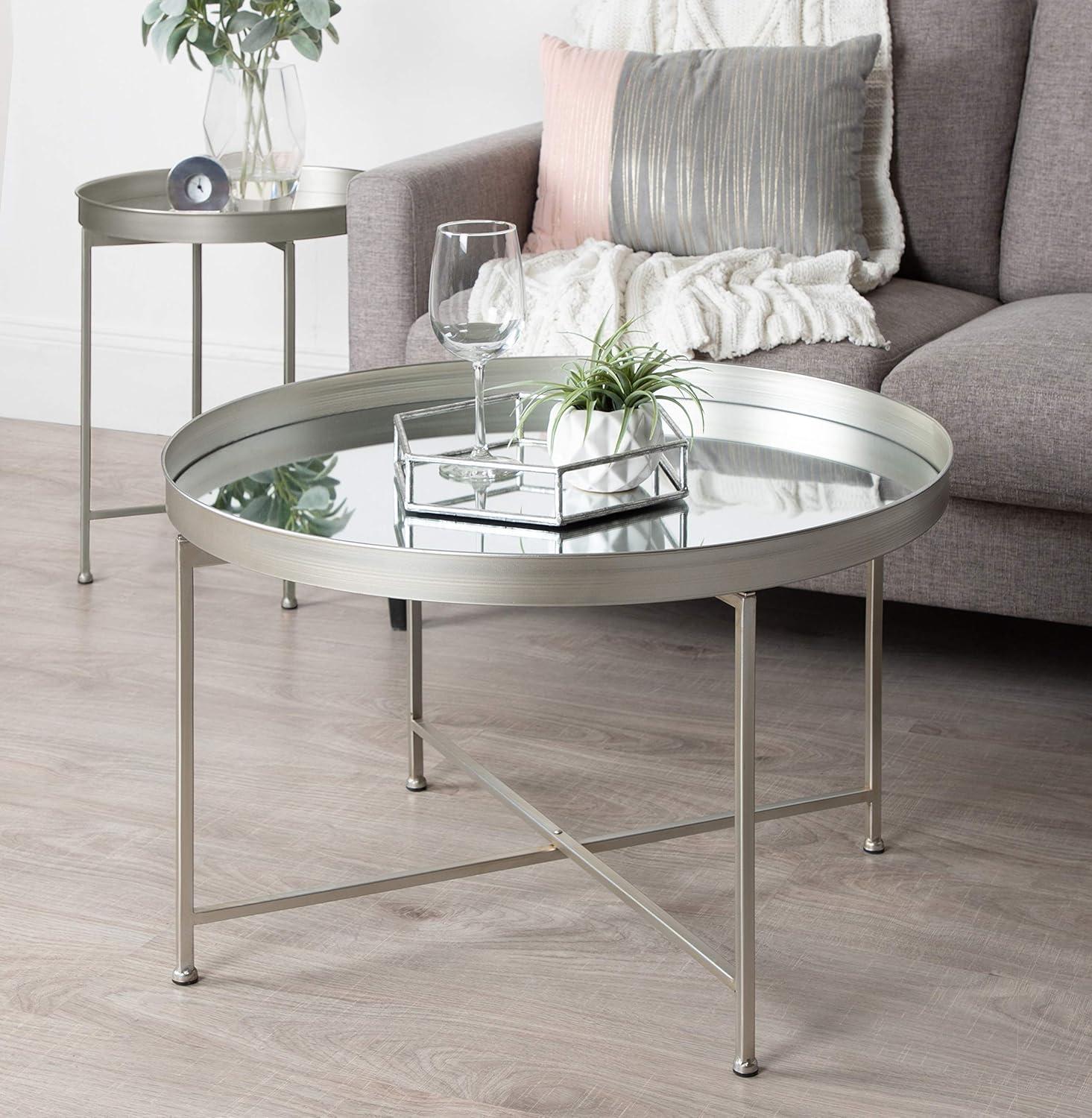 Kate and Laurel Celia Round Metal Side Table, 18.25x18.25x22, Silver