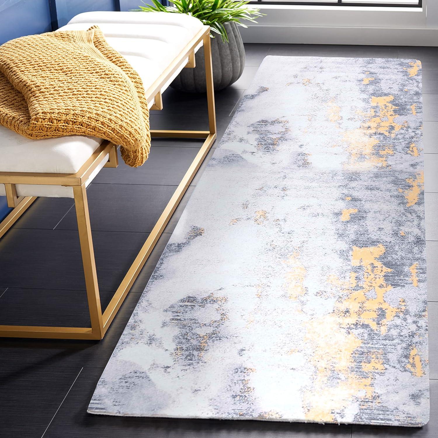 Tacoma TAC803 Power Loomed Machine Washable Skid-Resistant Indoor Accent Rug - Grey/Gold - 4'x4' - Safavieh