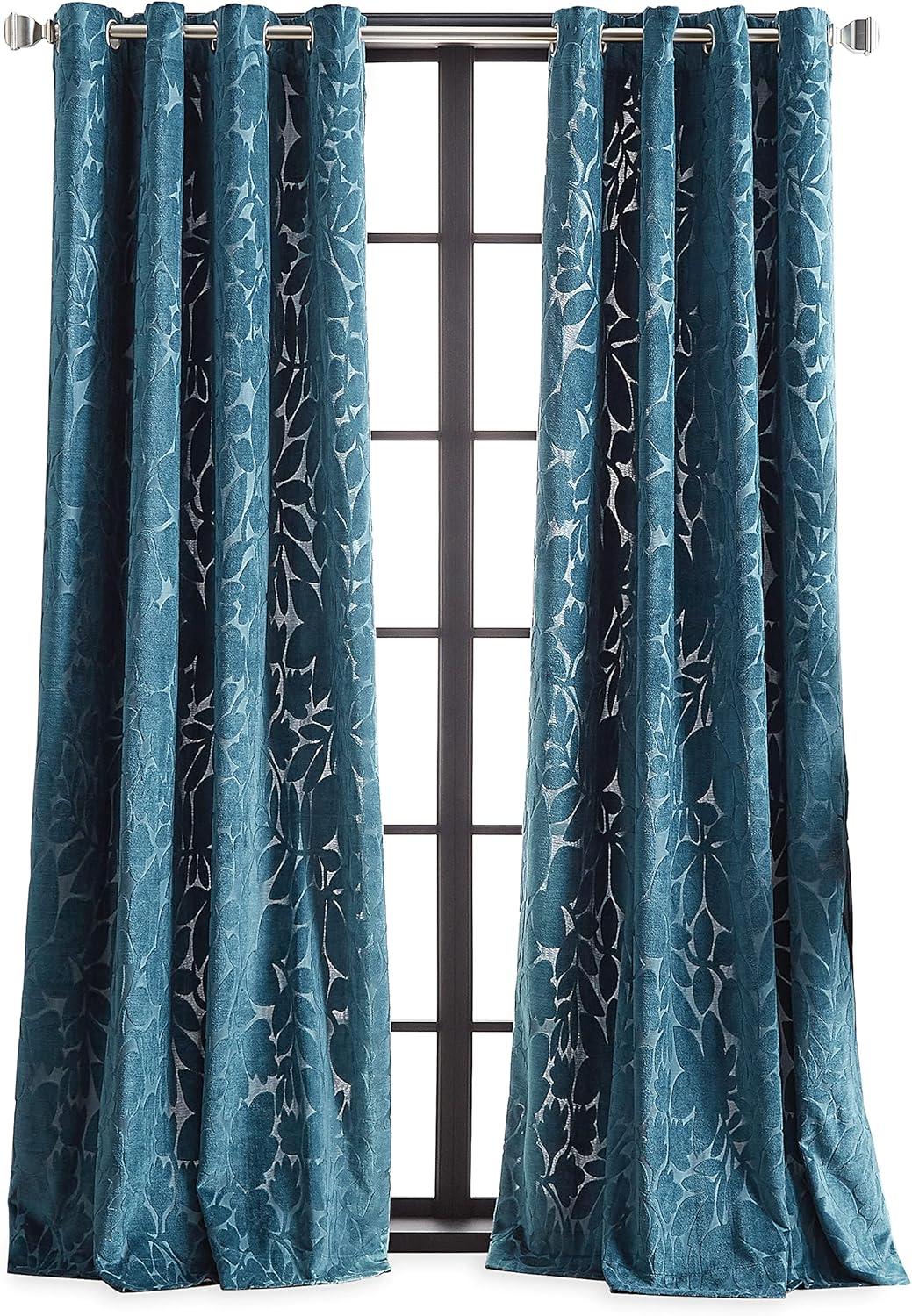Martha Stewart Martha Stewart Sherwood Velvet Grommet Teal Curtain Panel Pair (Set Of 2) (Set of 2)