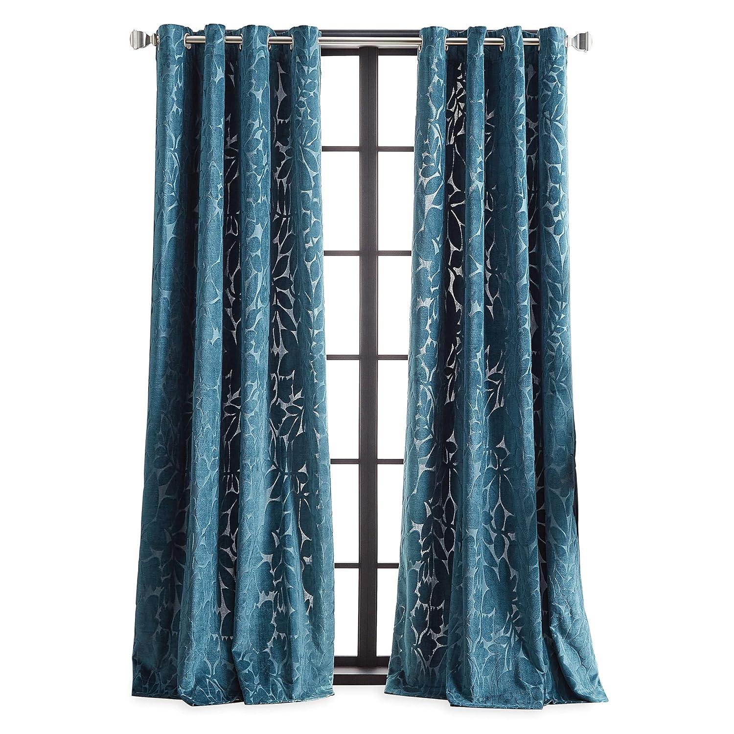 Martha Stewart Martha Stewart Sherwood Velvet Grommet Teal Curtain Panel Pair (Set Of 2) (Set of 2)