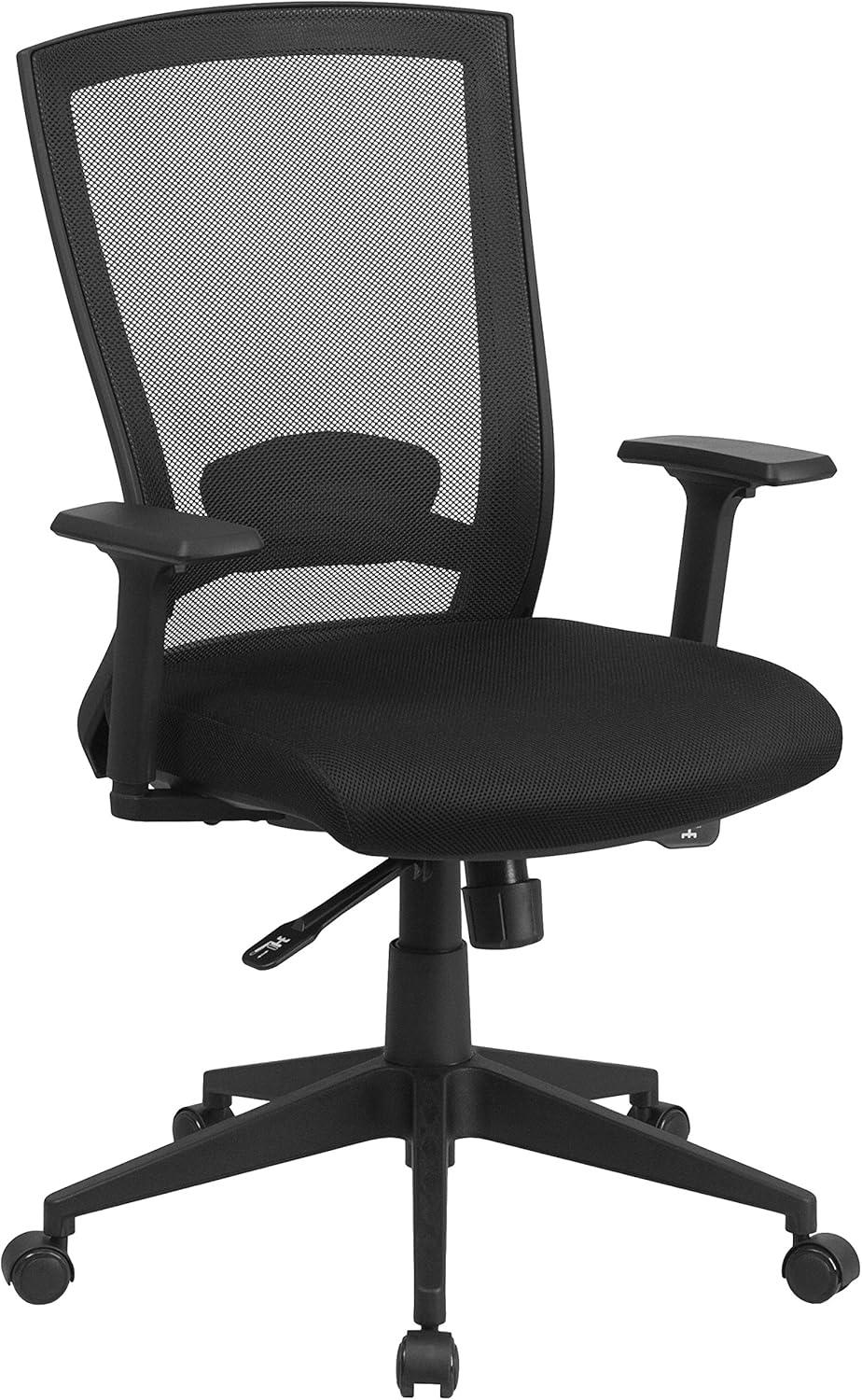 ErgoFlex Mid-Back Black Mesh Swivel Executive Office Chair with Adjustable Arms