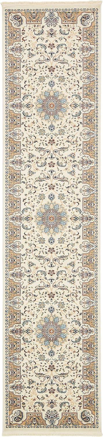 Ivory and Beige Synthetic Persian Runner Rug 3' x 13'