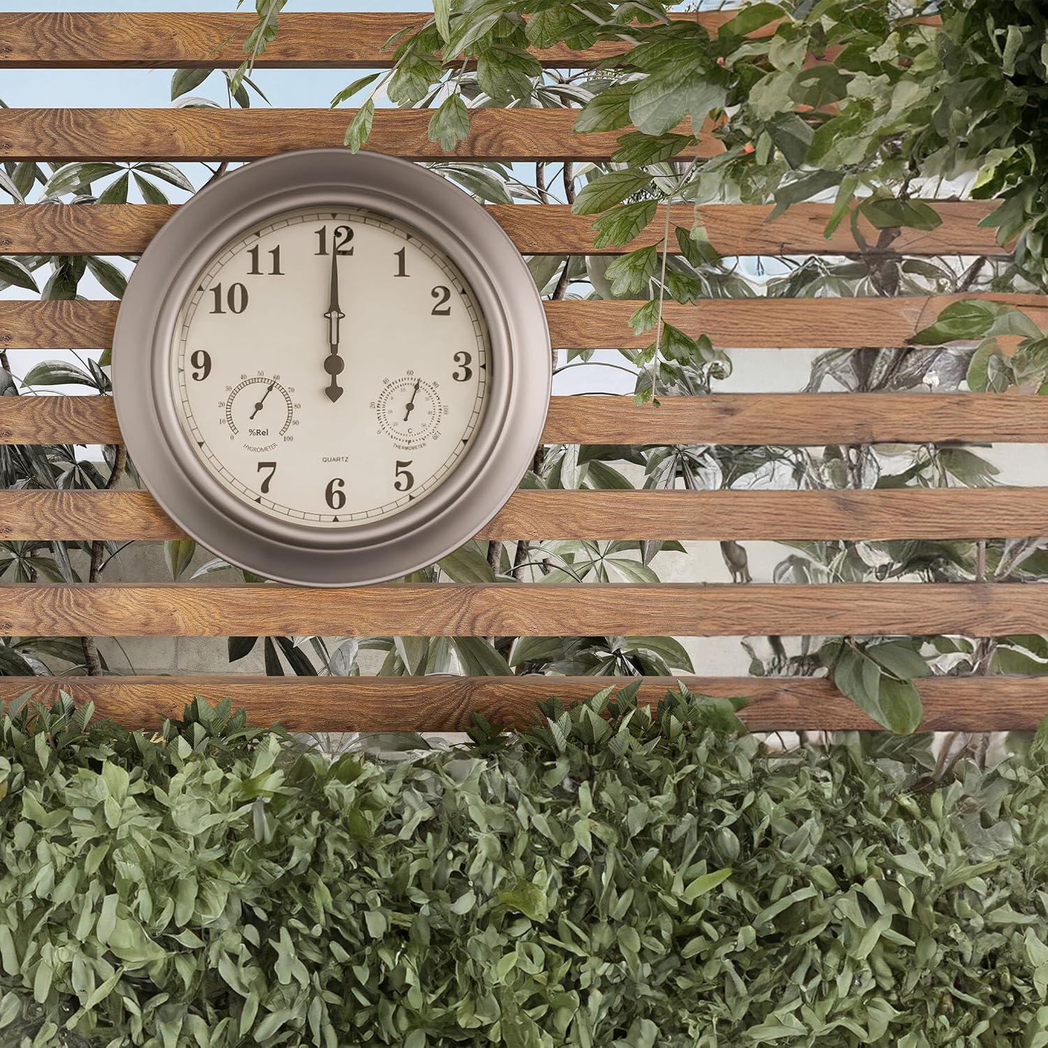 Pure Garden Indoor Outdoor Clock Thermometer Combo - 18-Inch Waterproof Outdoor Wall Clock with Temperature and Humidity by Pure Garden