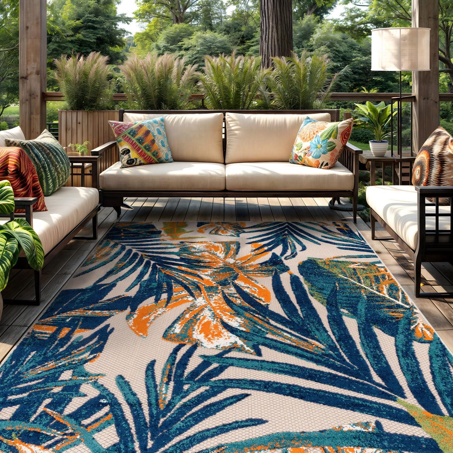 World Rug Gallery Floral Leaves Indoor/Outdoor Area Rug - Multi 5' x 7'