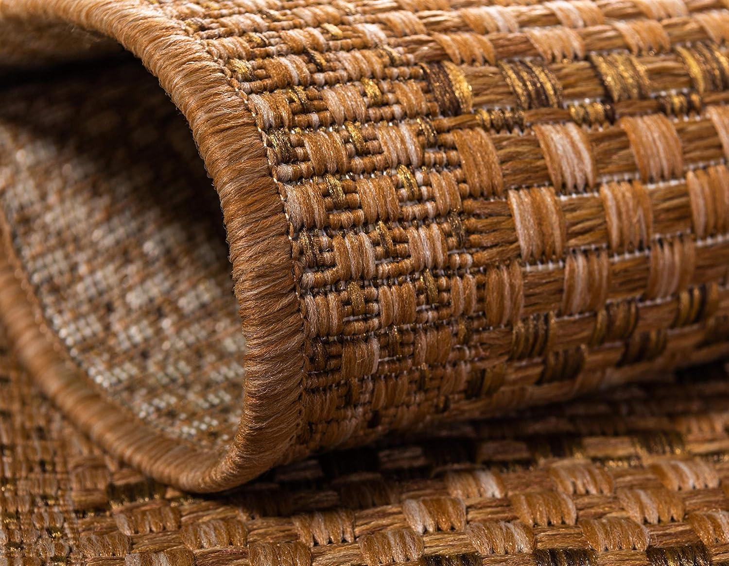 Unique Loom Outdoor Border Collection Area Rug - Checkered (2' 2" x 3' 1" Rectangle Light Brown)