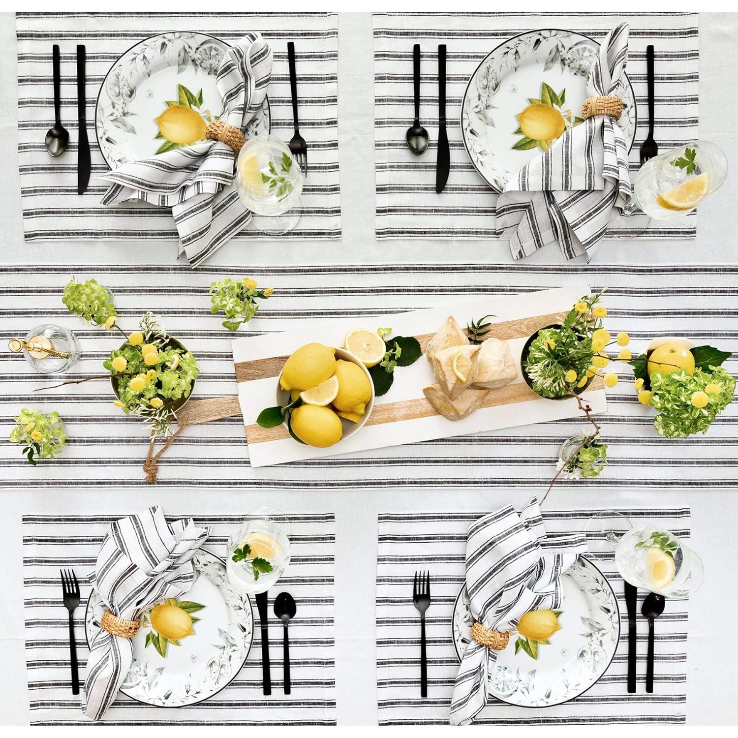 Solino Home Capri Ticking Stripe - 100% Pure Linen Table Runner