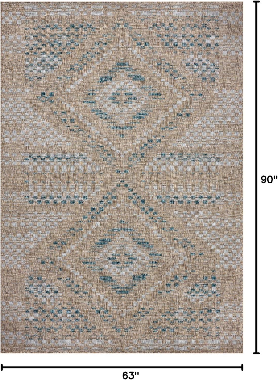 Topanga I Indoor / Outdoor Rug by Amber Lewis x Loloi - Natural and Aqua / 5'3" x 7'6"